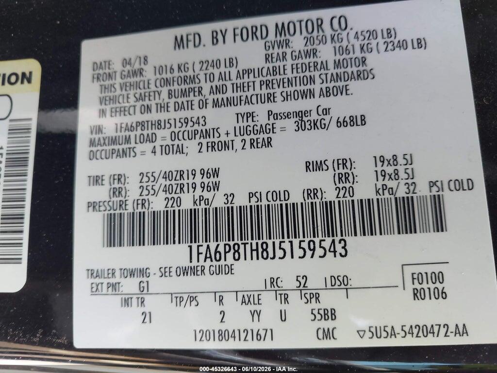 1FA6P8TH8J5159543 2018 FORD MUSTANG photo no. 9