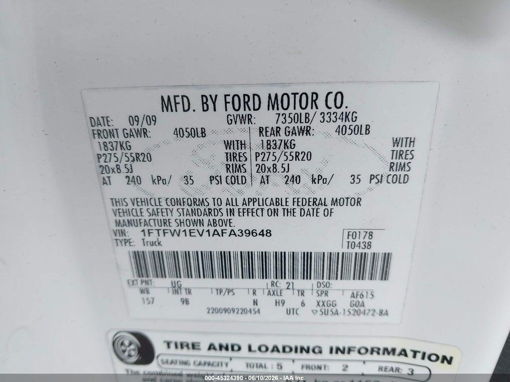 1FTFW1EV1AFA39648 2010 FORD F-150 photo no. 9