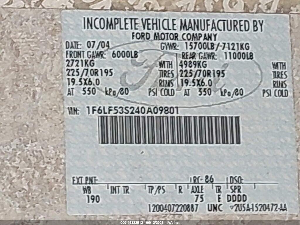1F6LF53S240A09801 2004 FORD F550 photo no. 9