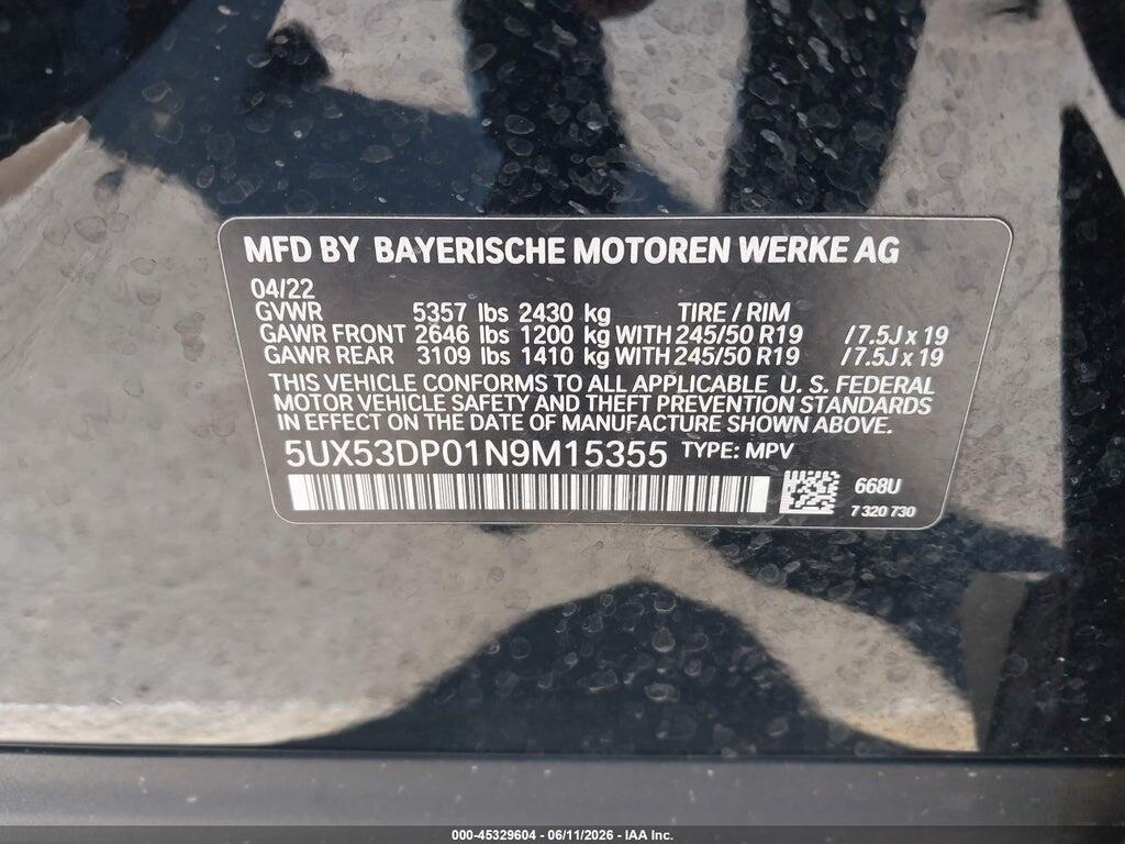 5UX53DP01N9M15355 2022 BMW X3 photo no. 9