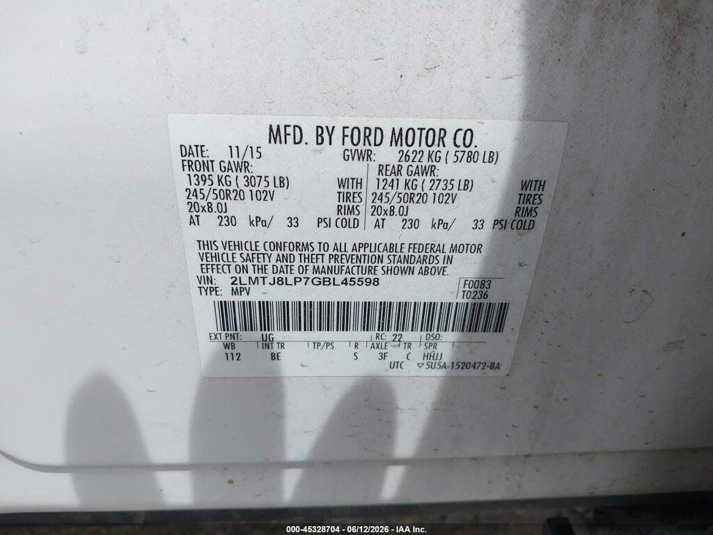 2LMTJ8LP7GBL45598 2016 LINCOLN MKX photo no. 9
