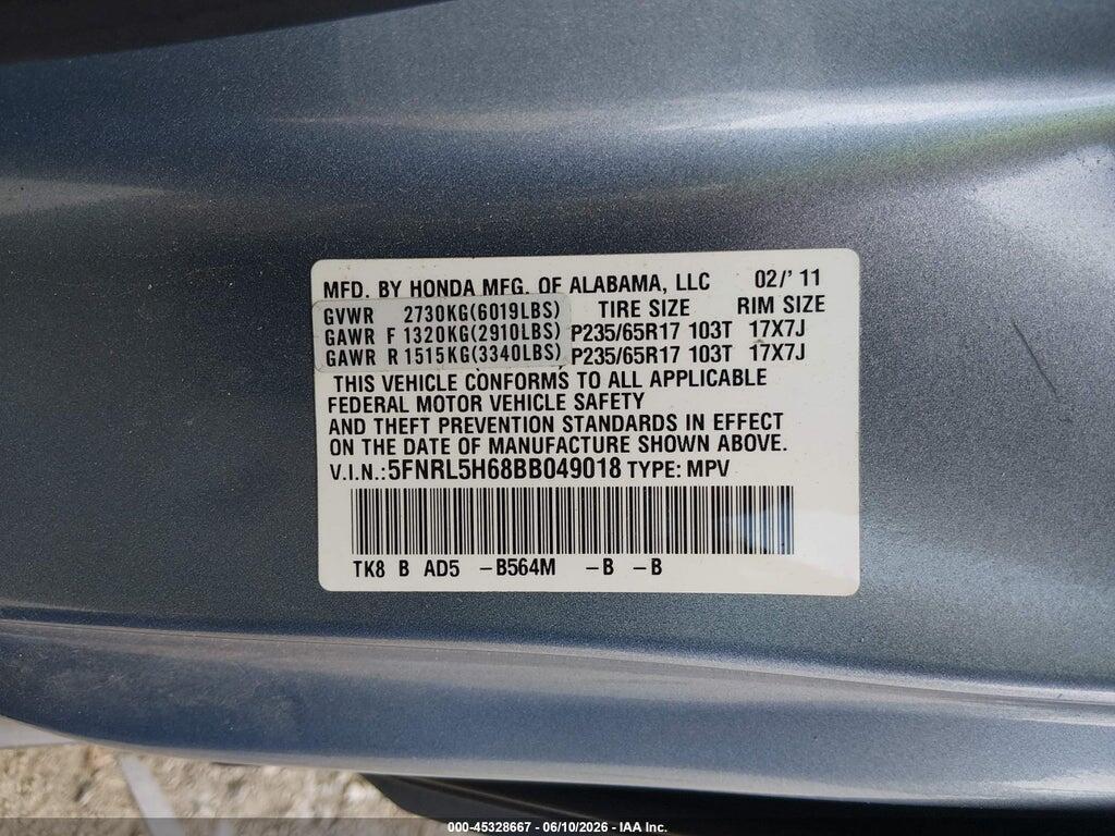 5FNRL5H68BB049018 2011 HONDA ODYSSEY photo no. 9