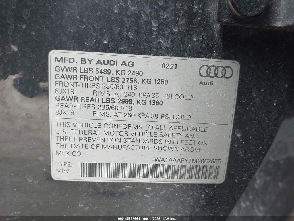 WA1AAAFY1M2062855 2021 AUDI Q5 photo no. 9