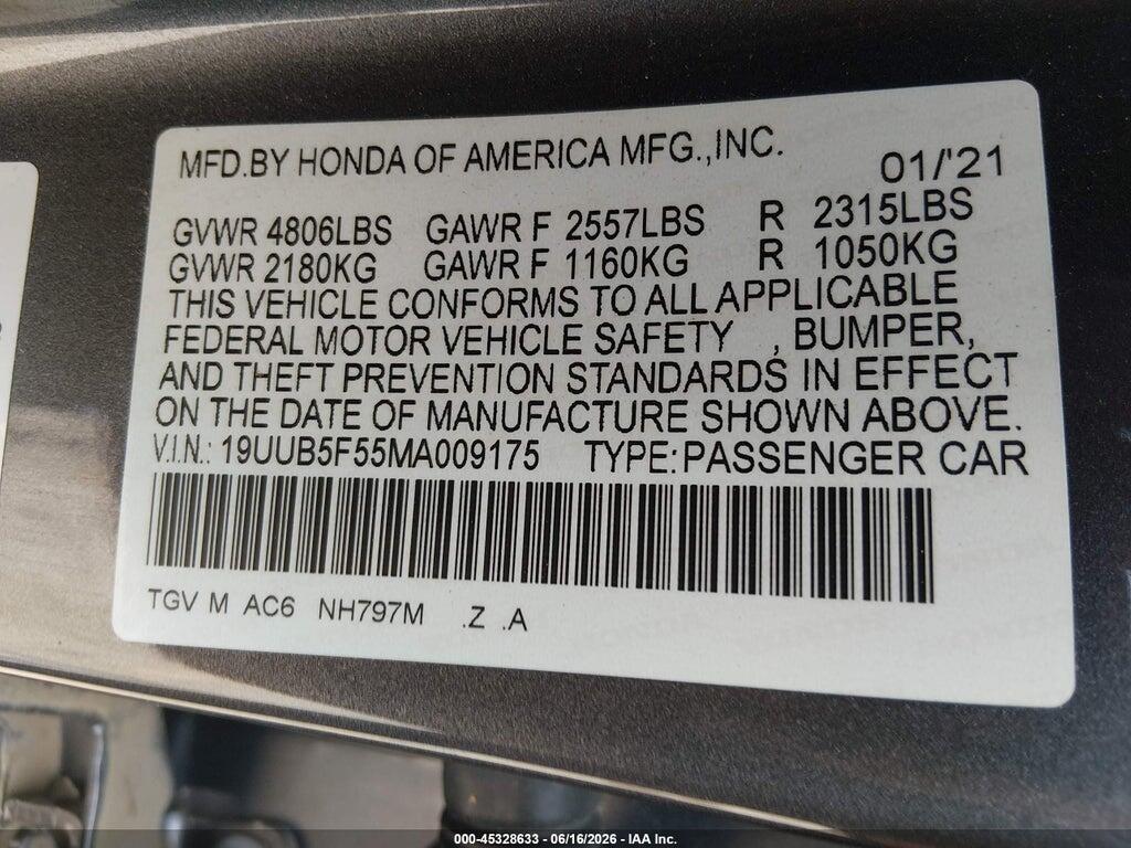 19UUB5F55MA009175 2021 ACURA TLX photo no. 9