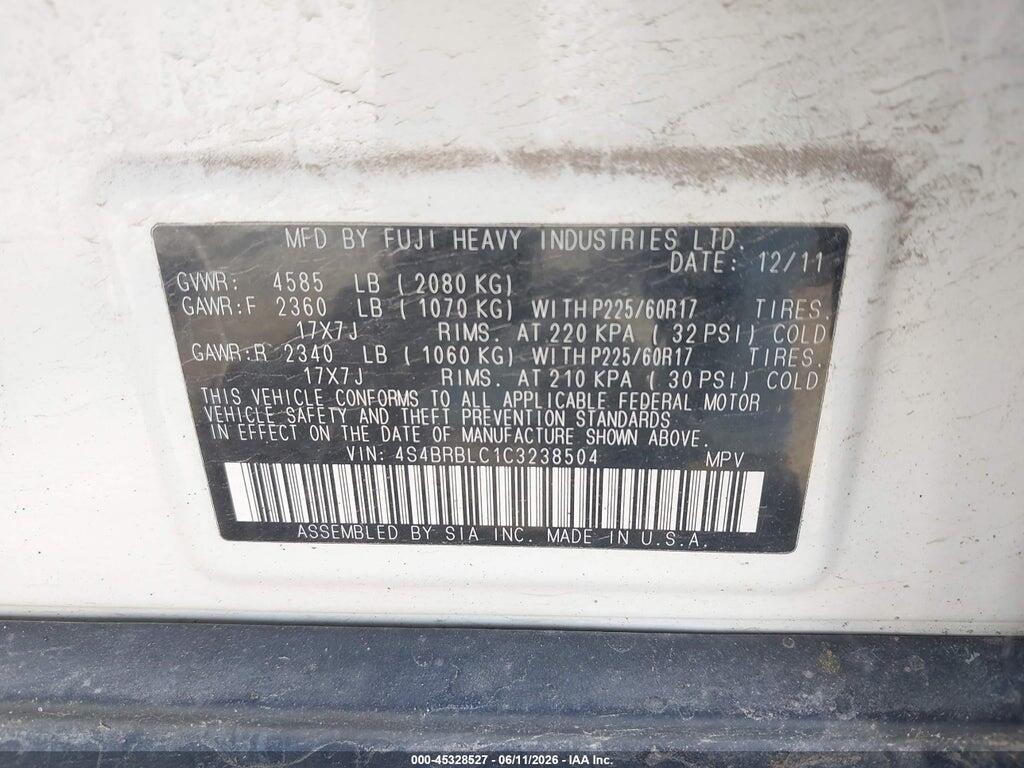 4S4BRBLC1C3238504 2012 SUBARU OUTBACK photo no. 9