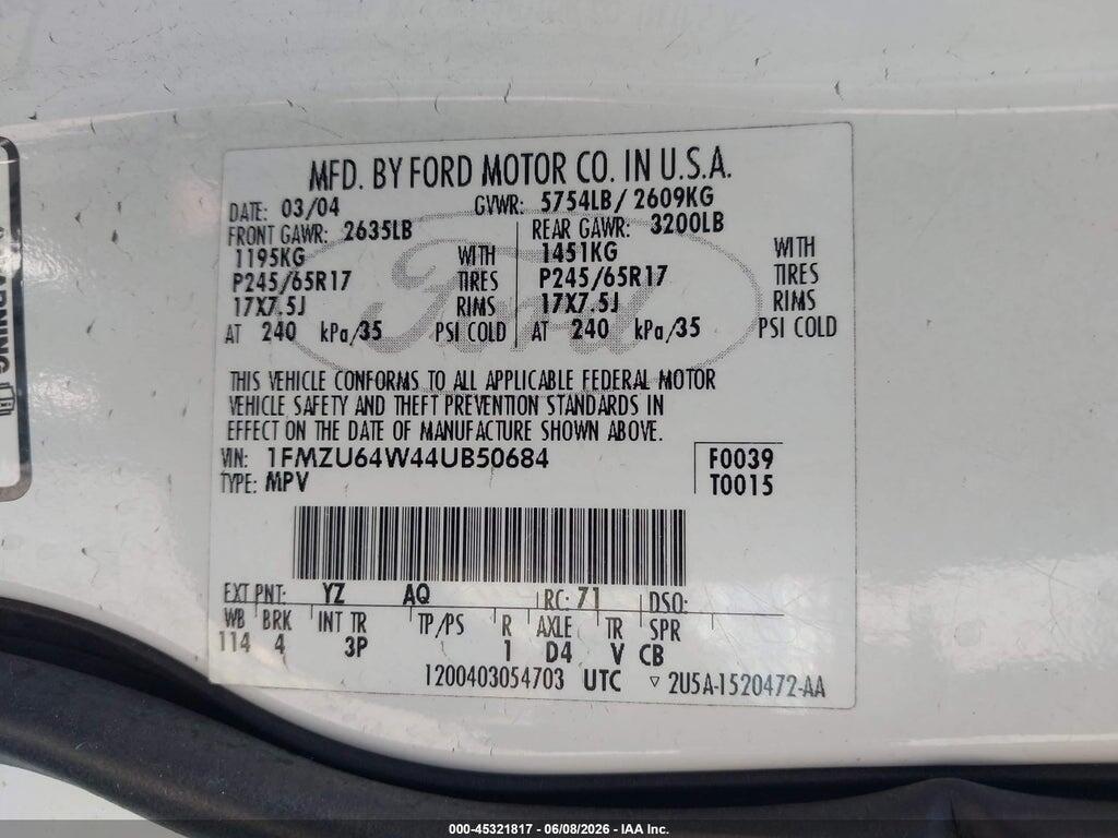 1FMZU64W44UB50684 2004 FORD EXPLORER photo no. 9