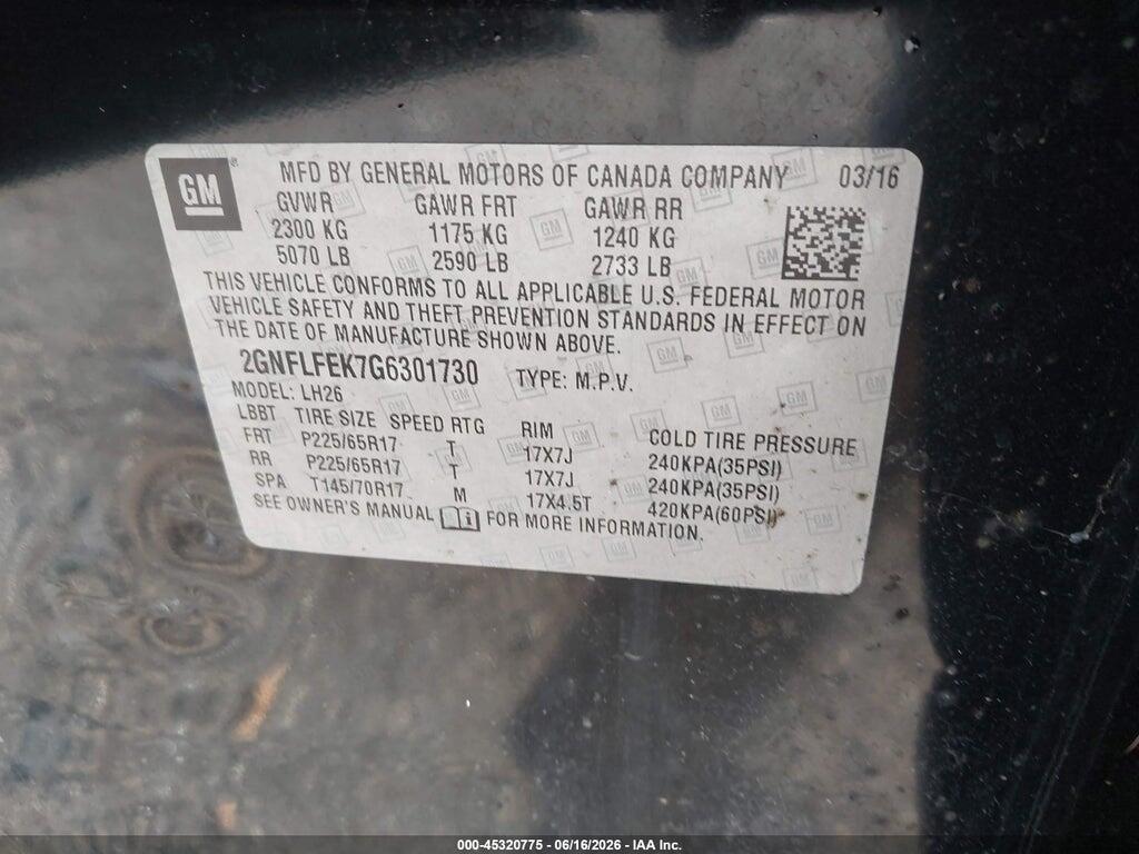 2GNFLFEK7G6301730 2016 CHEVROLET EQUINOX photo no. 9