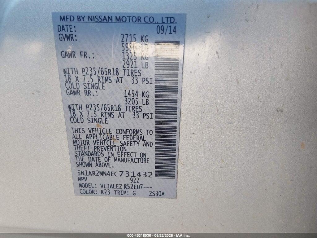 5N1AR2MN4EC731432 2014 NISSAN PATHFINDER photo no. 9
