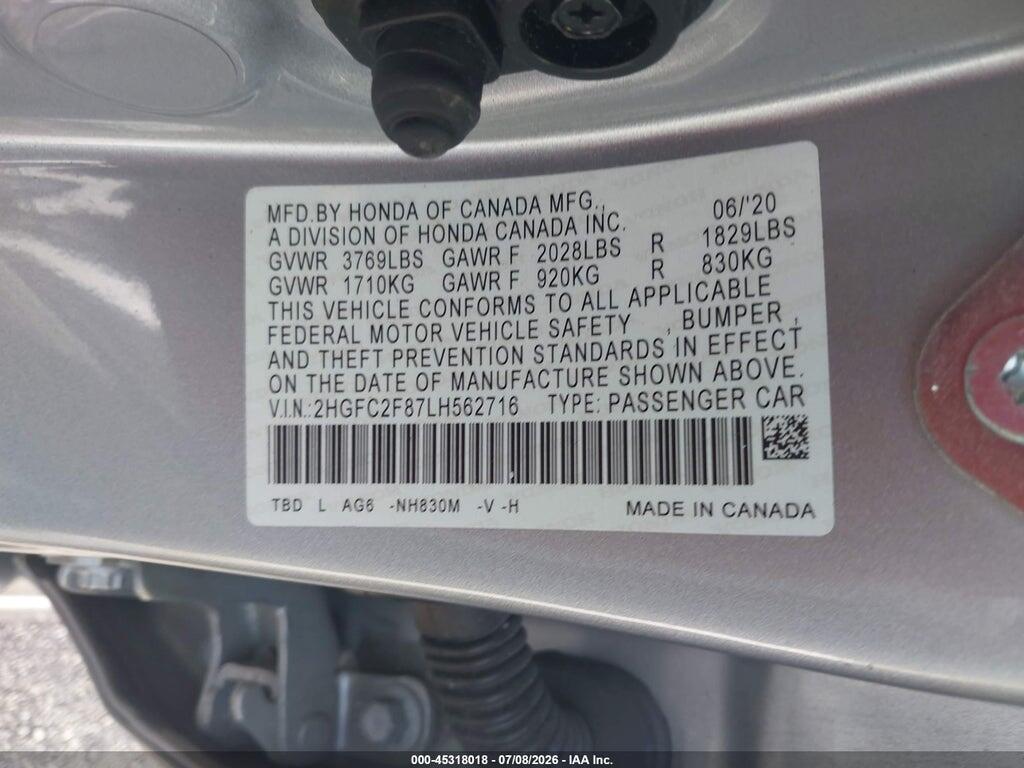 2HGFC2F87LH562716 2020 HONDA CIVIC photo no. 9