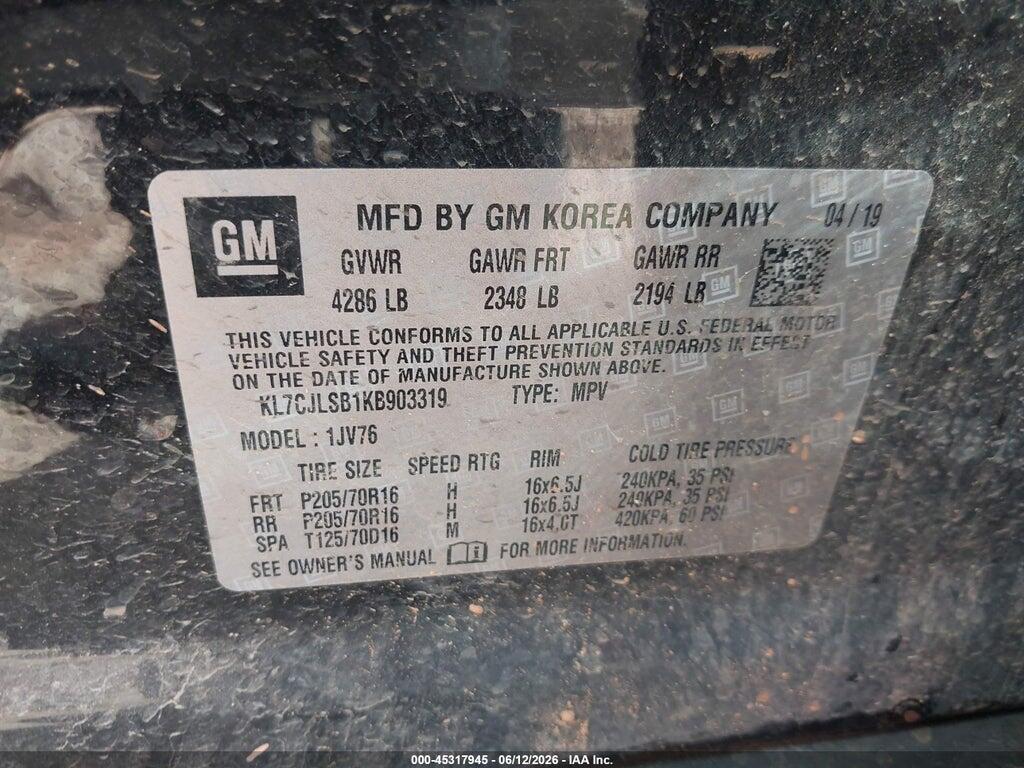 KL7CJLSB1KB903319 2019 CHEVROLET TRAX photo no. 9