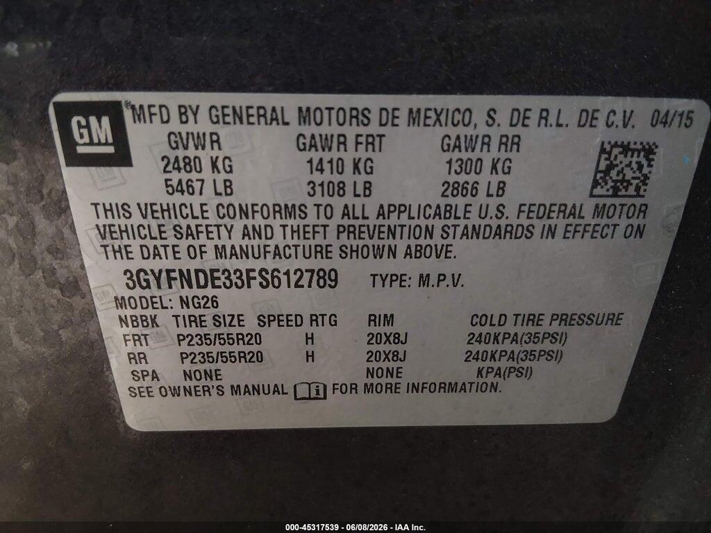 3GYFNDE33FS612789 2015 CADILLAC SRX photo no. 9
