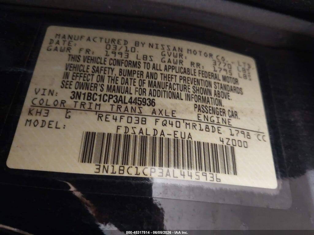 3N1BC1CP3AL445936 2010 NISSAN VERSA photo no. 9