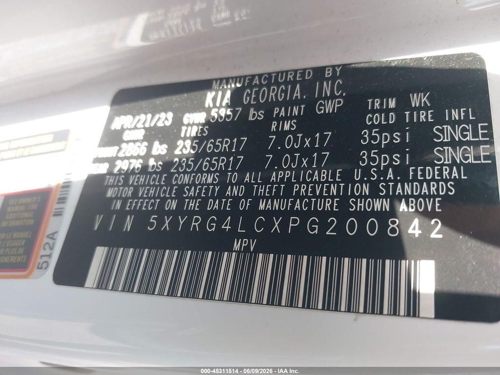 5XYRG4LCXPG200842 2023 KIA SORENTO photo no. 9