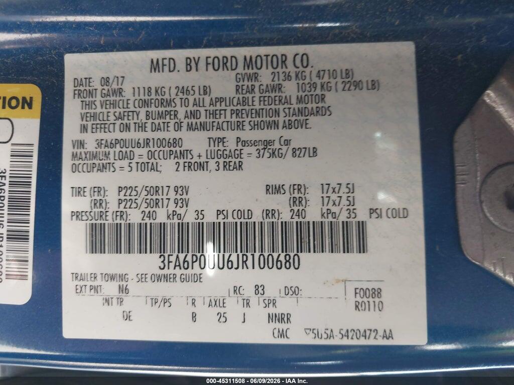 3FA6P0UU6JR100680 2018 FORD FUSION HYBRID photo no. 9