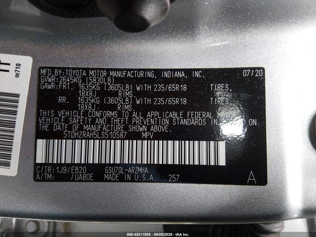 5TDHZRAH5LS510587 2020 TOYOTA HIGHLANDER photo no. 9