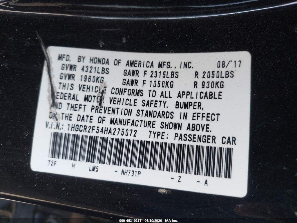 1HGCR2F54HA275072 2017 HONDA ACCORD photo no. 9