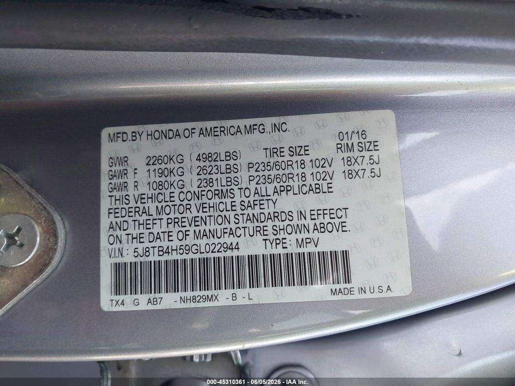 5J8TB4H59GL022944 2016 ACURA RDX photo no. 9