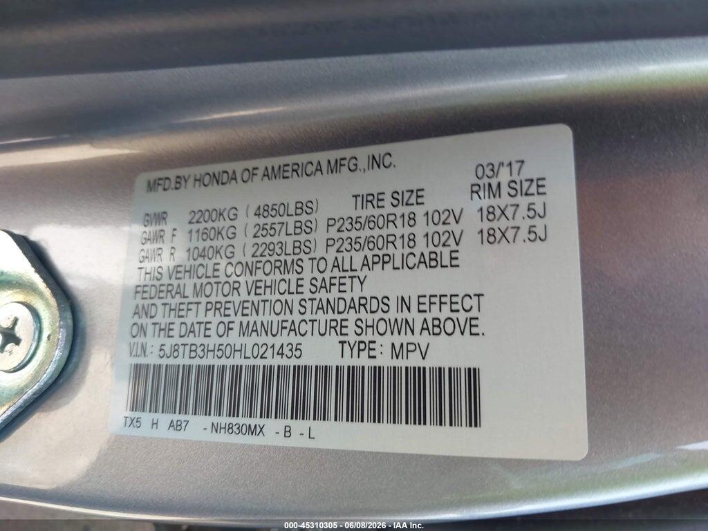 5J8TB3H50HL021435 2017 ACURA RDX photo no. 9