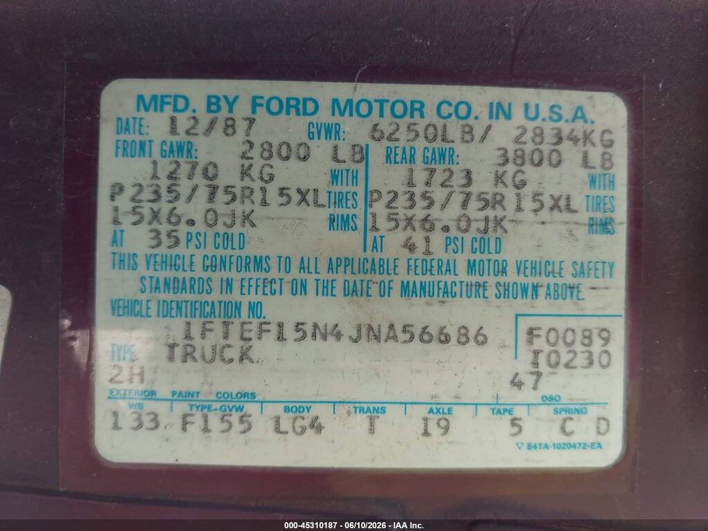 1FTEF15N4JNA56686 1988 FORD F150 photo no. 9