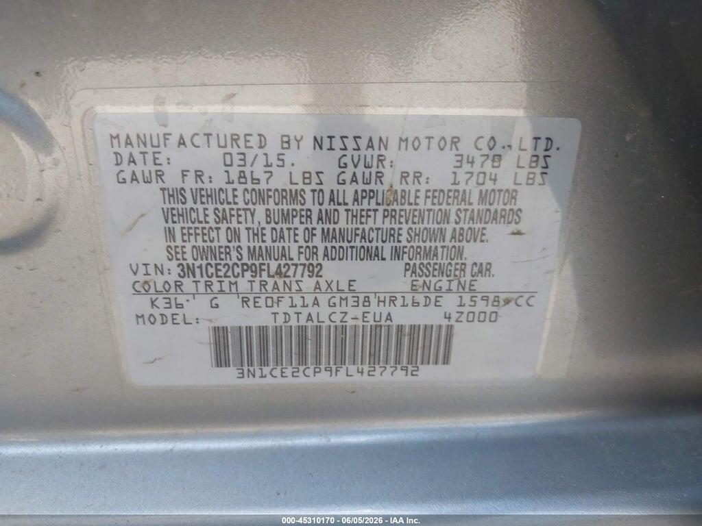 3N1CE2CP9FL427792 2015 NISSAN VERSA NOTE photo no. 9