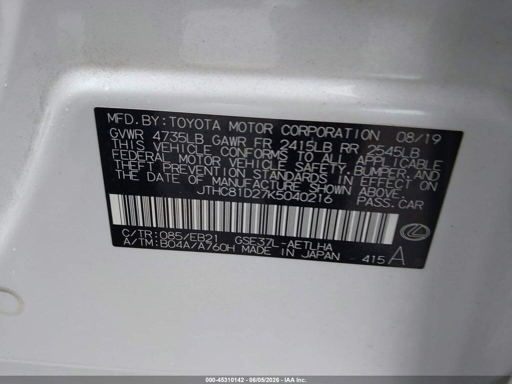 JTHC81D27K5040216 2019 LEXUS IS 300 photo no. 9
