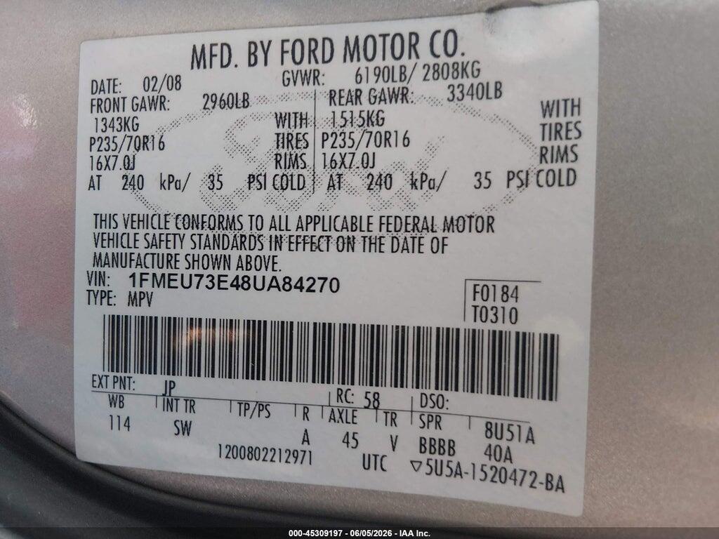 1FMEU73E48UA84270 2008 FORD EXPLORER photo no. 9
