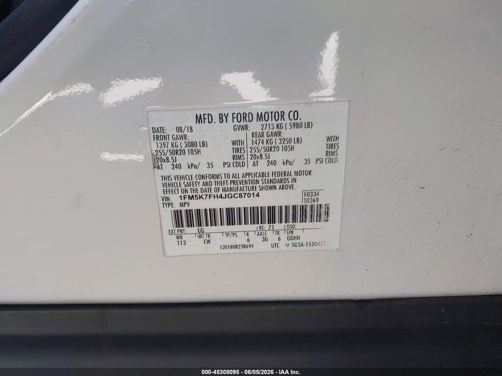 1FM5K7FH4JGC87014 2018 FORD EXPLORER photo no. 9