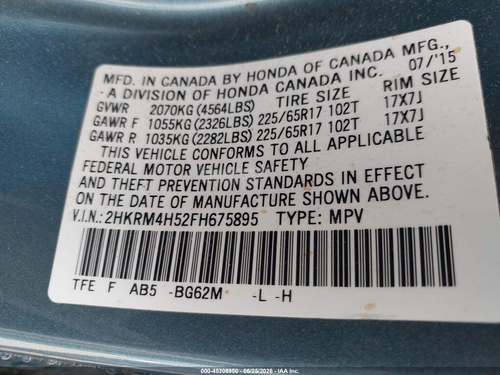 2HKRM4H52FH675895 2015 HONDA CR-V photo no. 9