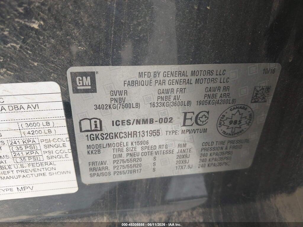 1GKS2GKC3HR131955 2017 GMC YUKON XL photo no. 9