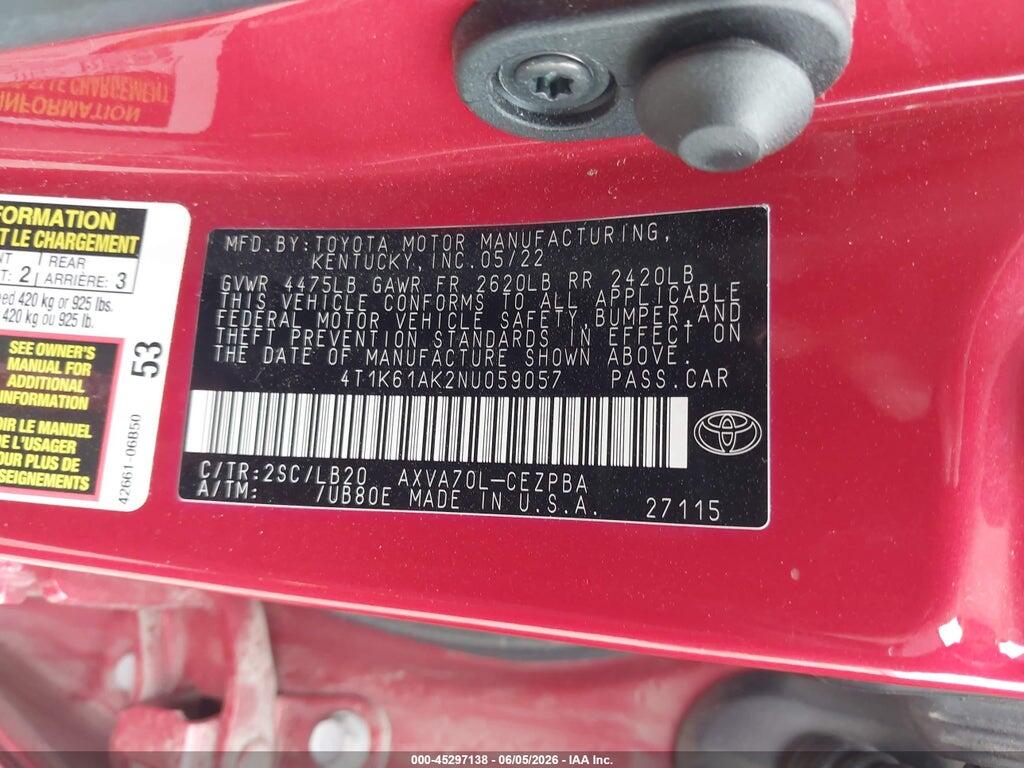 4T1K61AK2NU059057 2022 TOYOTA CAMRY photo no. 9