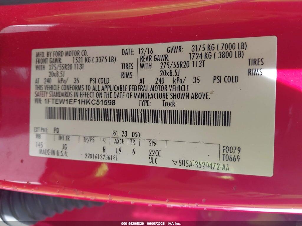 1FTEW1EF1HKC51598 2017 FORD F-150 photo no. 9