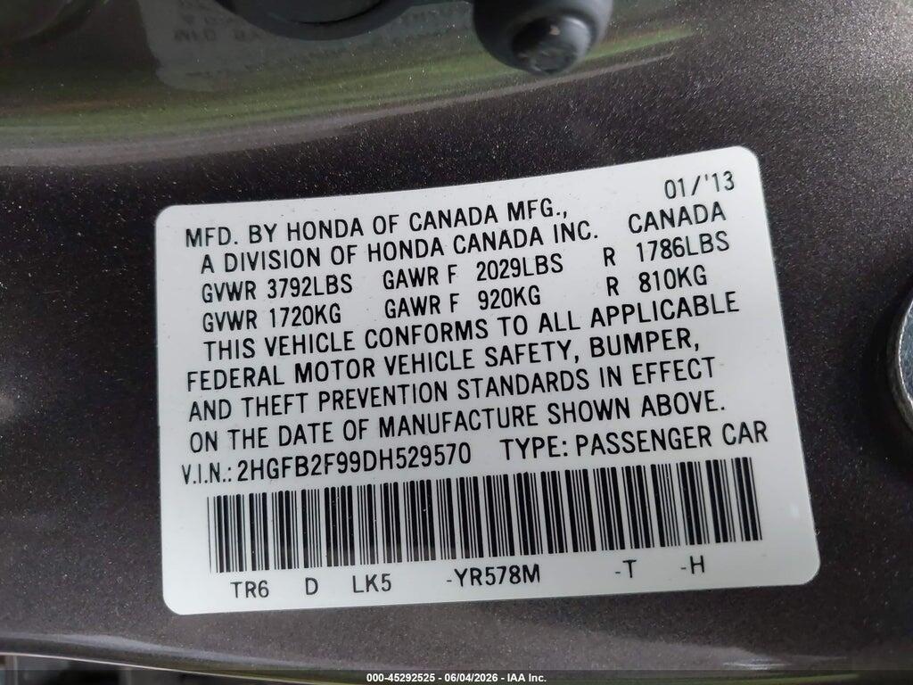 2HGFB2F99DH529570 2013 HONDA CIVIC photo no. 9