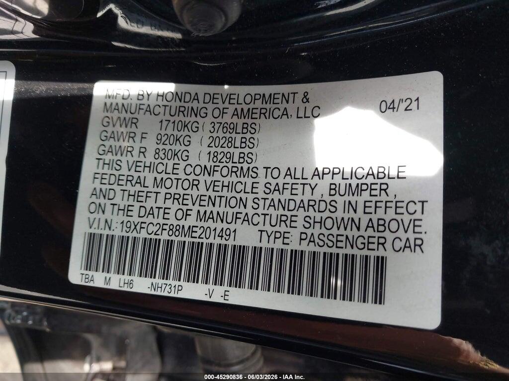 19XFC2F88ME201491 2021 HONDA CIVIC photo no. 9
