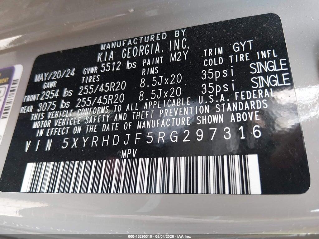 5XYRHDJF5RG297316 2024 KIA SORENTO photo no. 9