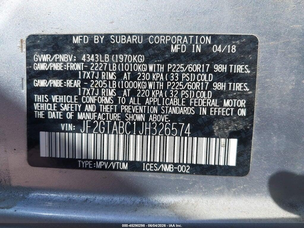 JF2GTABC1JH326574 2018 SUBARU CROSSTREK photo no. 9
