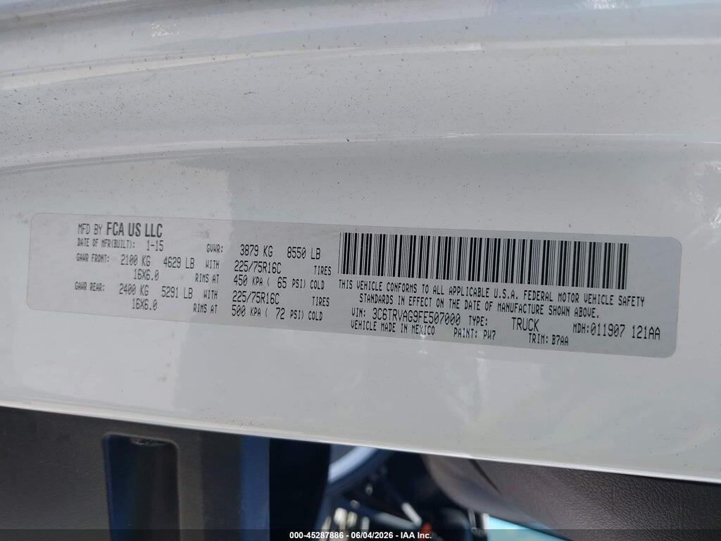 3C6TRVAG9FE507000 2015 RAM PROMASTER 1500 photo no. 9