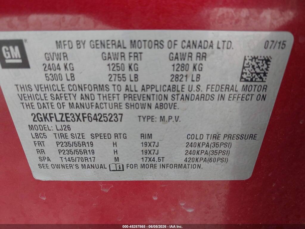 2GKFLZE3XF6425237 2015 GMC TERRAIN photo no. 9