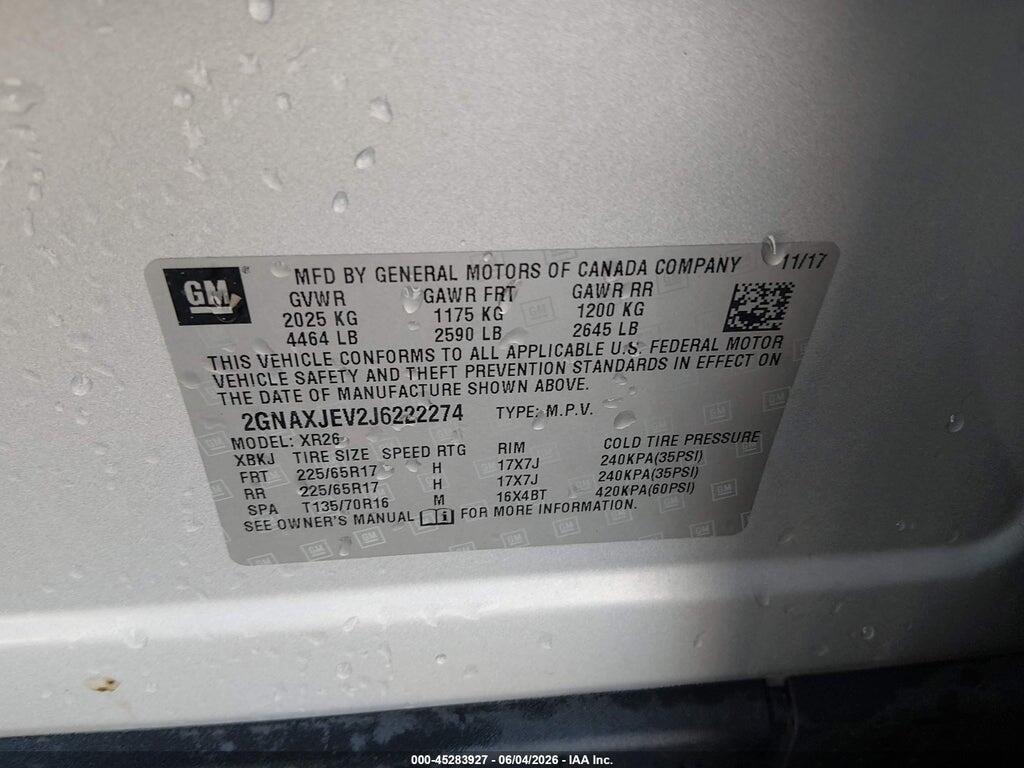 2GNAXJEV2J6222274 2018 CHEVROLET EQUINOX photo no. 9
