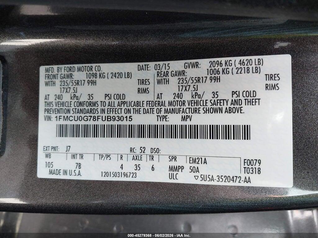 1FMCU0G78FUB93015 2015 FORD ESCAPE photo no. 9