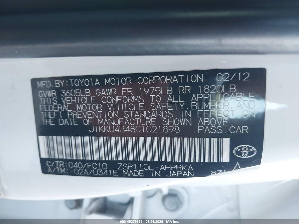 JTKKU4B48C1021898 2012 SCION XD photo no. 9