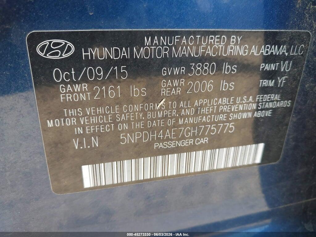 5NPDH4AE7GH775775 2016 HYUNDAI ELANTRA photo no. 9