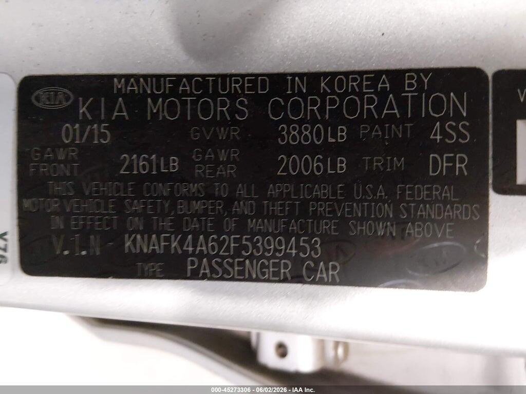 KNAFK4A62F5399453 2015 KIA FORTE photo no. 9