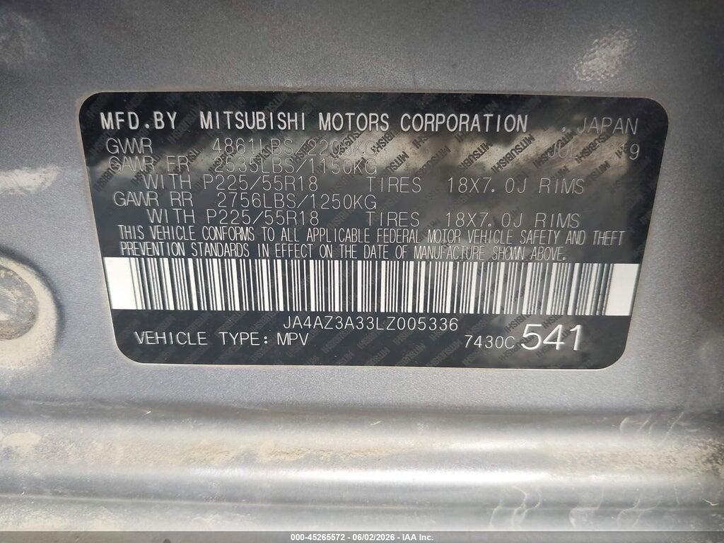JA4AZ3A33LZ005336 2020 MITSUBISHI OUTLANDER photo no. 9