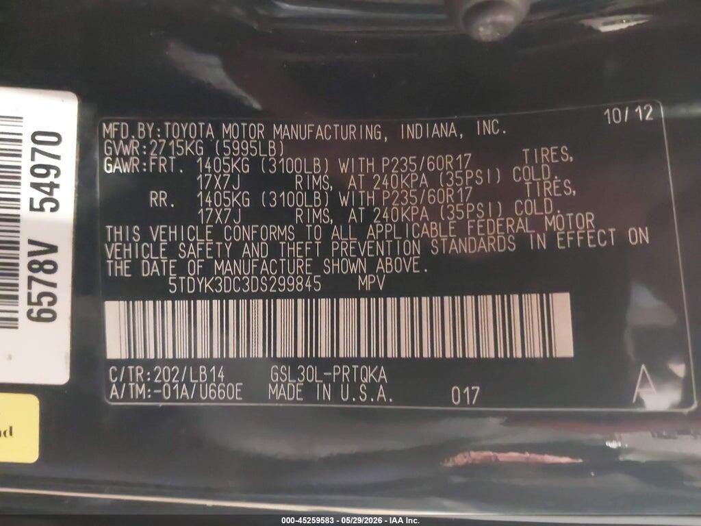 5TDYK3DC3DS299845 2013 TOYOTA SIENNA photo no. 9