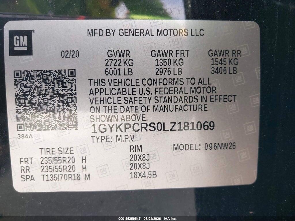 1GYKPCRS0LZ181069 2020 CADILLAC XT6 photo no. 9