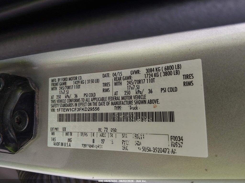 1FTEW1CF3FKD29556 2015 FORD F-150 photo no. 9