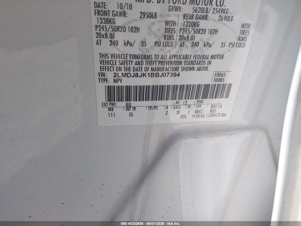 2LMDJ8JK1BBJ07394 2011 LINCOLN MKX photo no. 9