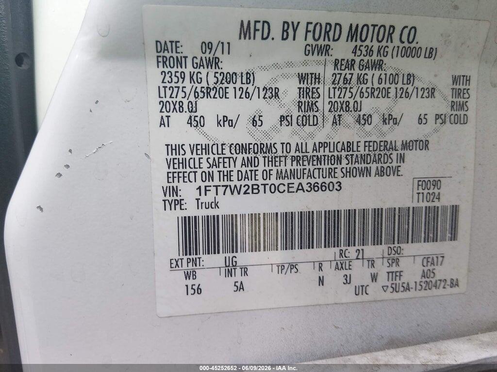 1FT7W2BT0CEA36603 2012 FORD F-250 photo no. 9