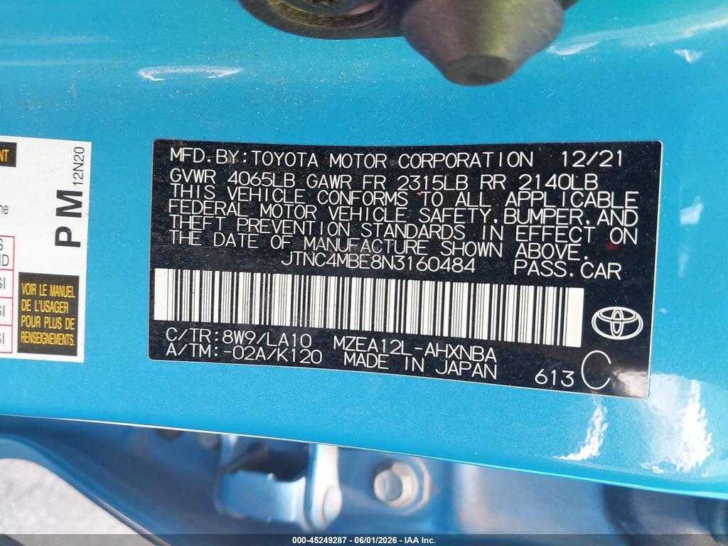 JTNC4MBE8N3160484 2022 TOYOTA COROLLA photo no. 9