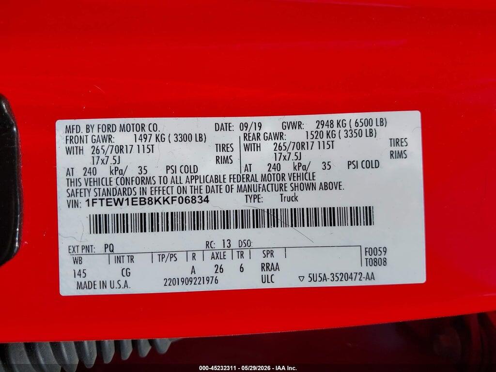 1FTEW1EB8KKF06834 2019 FORD F-150 photo no. 9